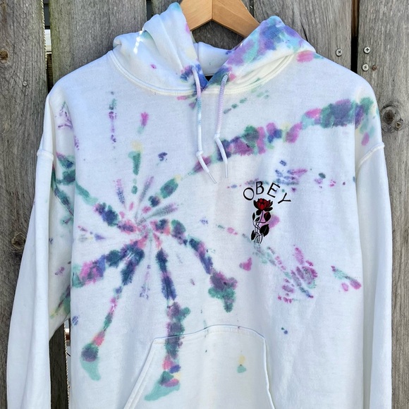 🎉HP🎉*Obey | Chaos & Dissent Tied Dye Hoodie in White Size M - Picture 4 of 10
